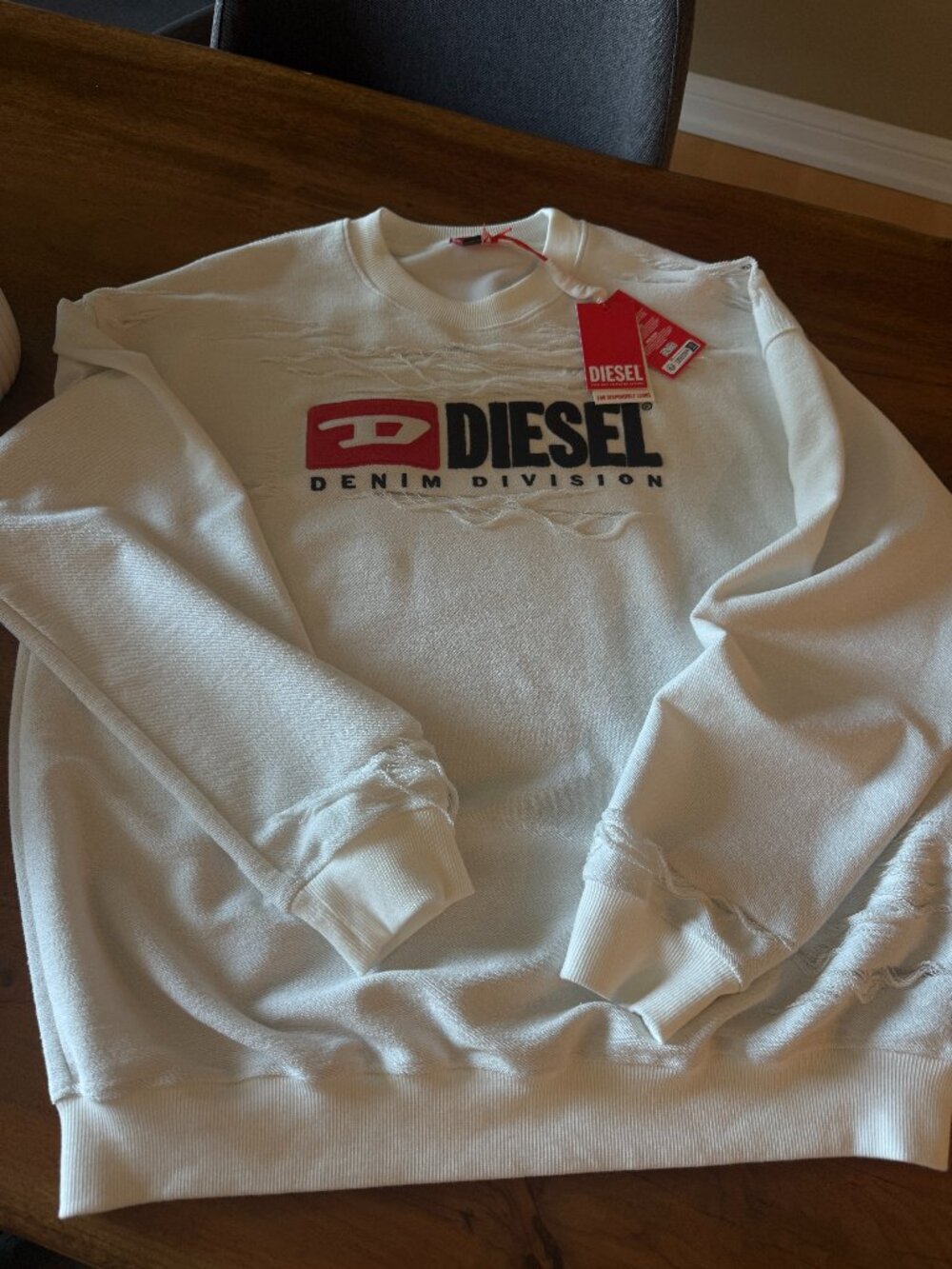 Diesel Devore Effect White Sweatshirt - Men's XL - NWT